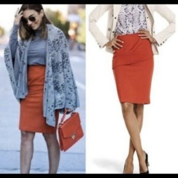 CAbi Burnt Orange Overlay Pencil Skirt sz 4 - Picture 2 of 9